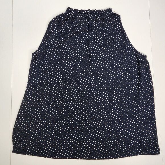 LOFT Blouse Womens Small Navy Blue White Polka Dotted Career Office Ruffle Neck - Picture 4 of 7